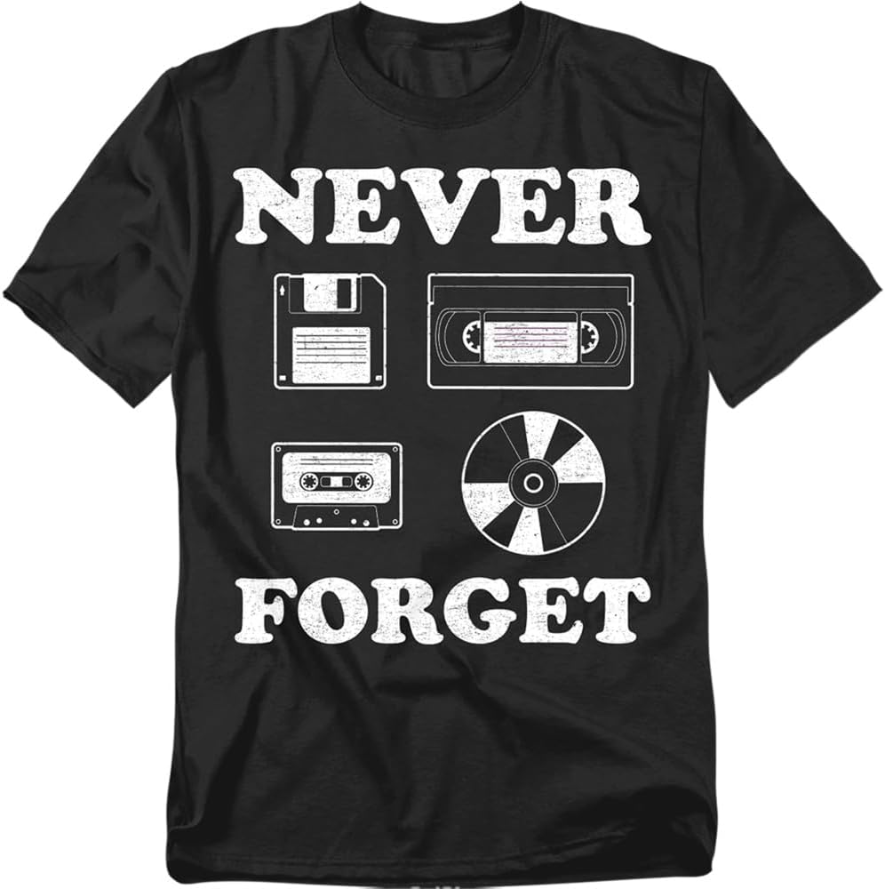 Popfunk Never Forget T-Shirt Funny Technology Nostalgia Tee, Women, Unisex