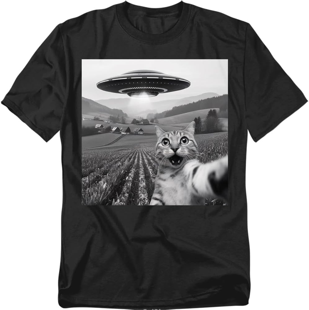 Popfunk Alien Cat UFO Selfie Shirt –, Funny Space Cat T-Shirt, Unisex