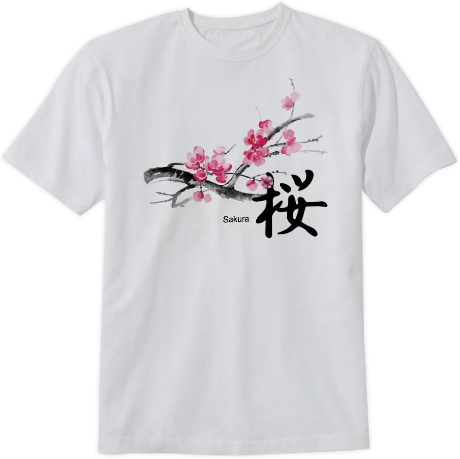Sakura Cherry Blossoms with Japanese Kanji T-Shirt Sakura Flowers Lover Design Tee Short Sleeve Unisex Shirt