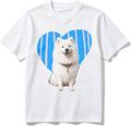 Cotton T-Shirt Heart Blue Stripes Dog Brown Casual Soft Crewneck Top