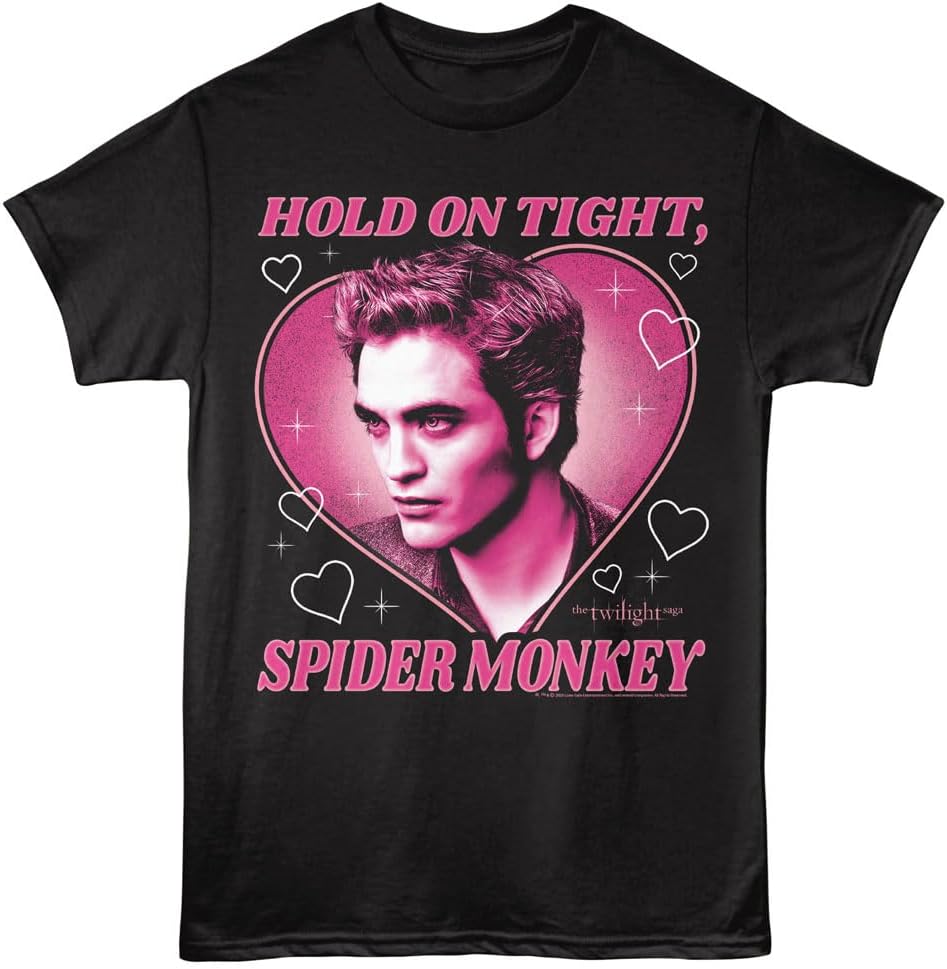 American Classics Twilight Hold On Tight Spider Monkey T Shirt Black | Officially Licensed Twilight Saga Tee, Designed and Printed in the USA, 100% Cotton Unisex Fit, Edward Cullen Graphic