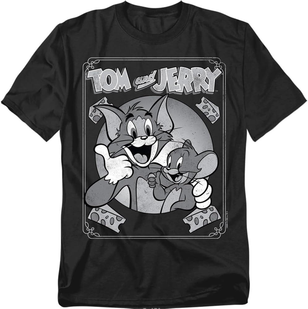 Popfunk Tom and Jerry Black and White Poster Unisex Adult T Shirt