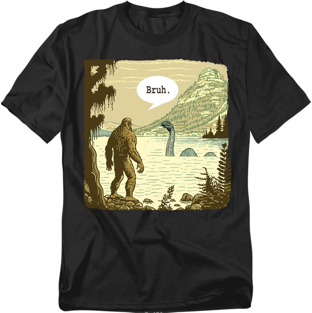 Popfunk Bigfoot Nessie Bruh T-Shirt – Funny Cryptid Meme Tee, Women, Unisex