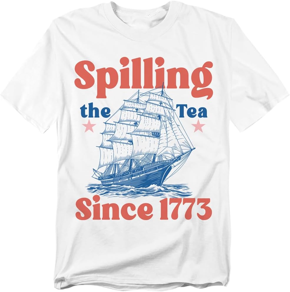 Popfunk USA Spilling Tea Since 1773 Funny Patriotic History T-Shirt, Unisex