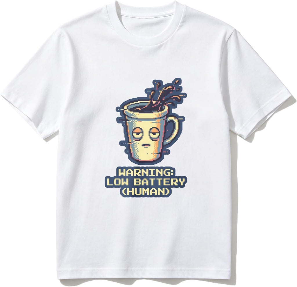 Cotton T-Shirt Cat Holds Screen with Error Message Casual Soft Crewneck Top