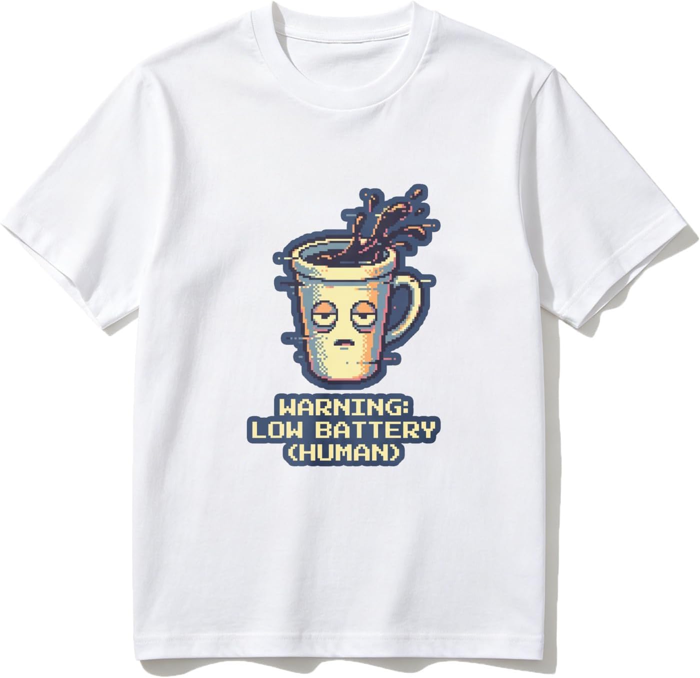 Cotton T-Shirt Cat Holds Screen with Error Message Casual Soft Crewneck Top