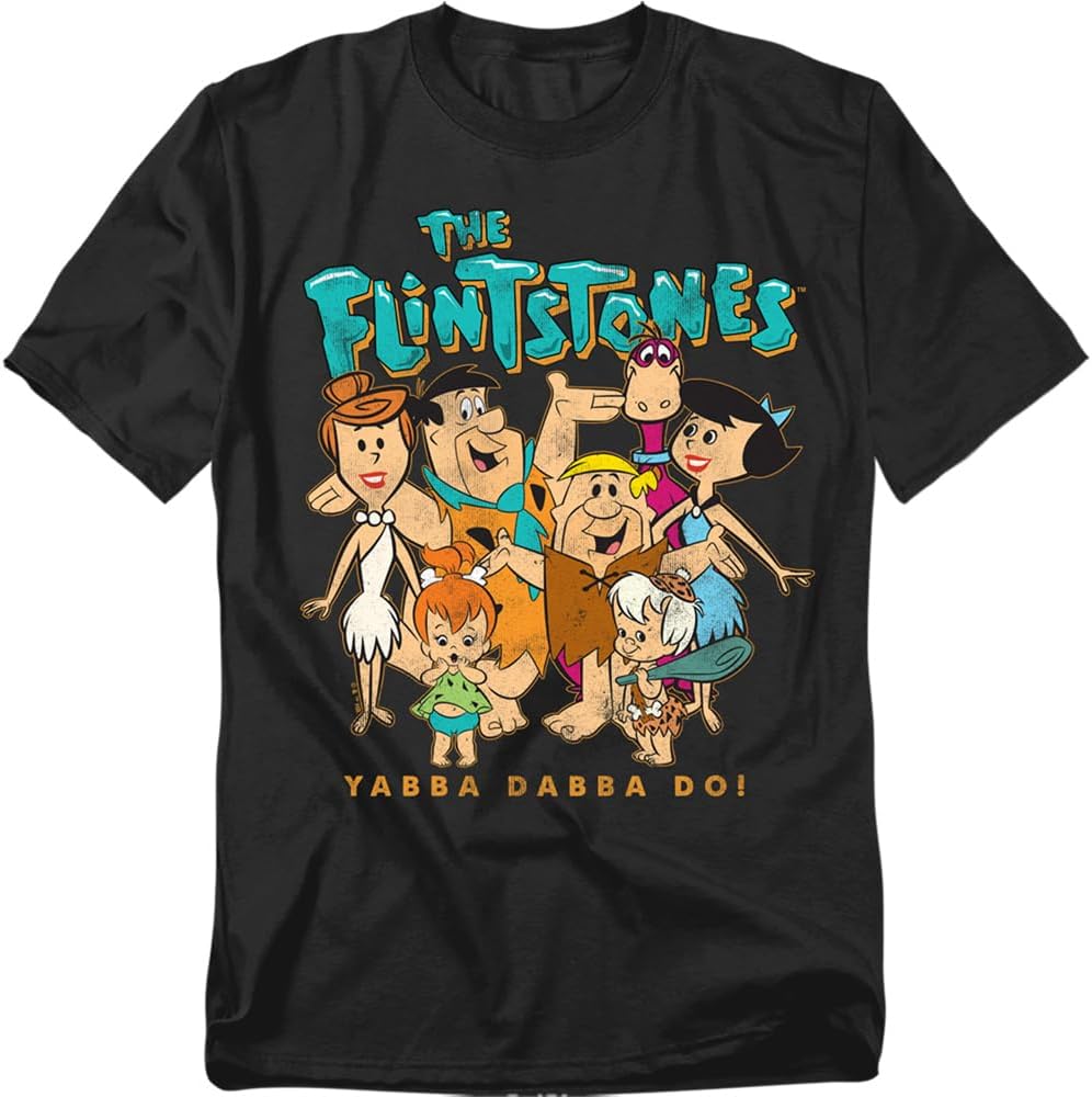 Popfunk The Flintstones Family and House Background Unisex Adult T Shirt
