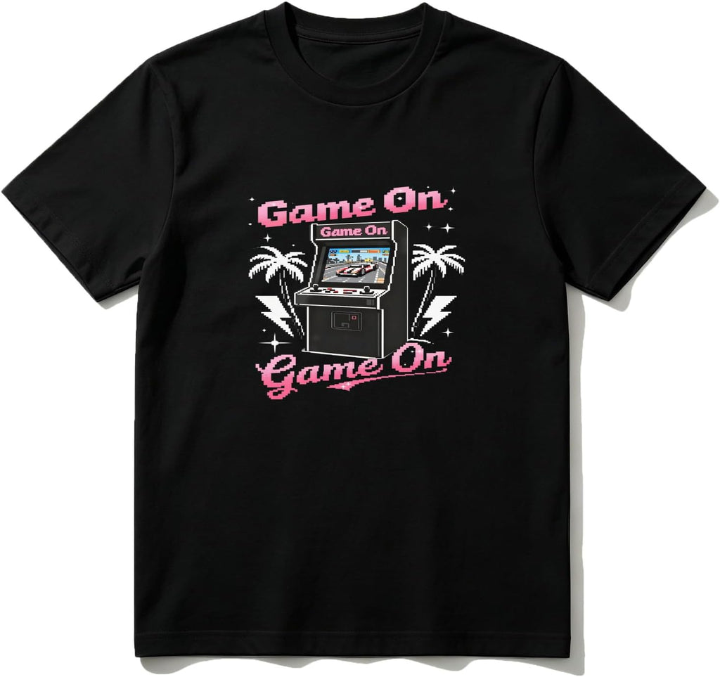Cotton T-Shirt Game On Arcade Palm Trees Lightning Casual Soft Crewneck Top