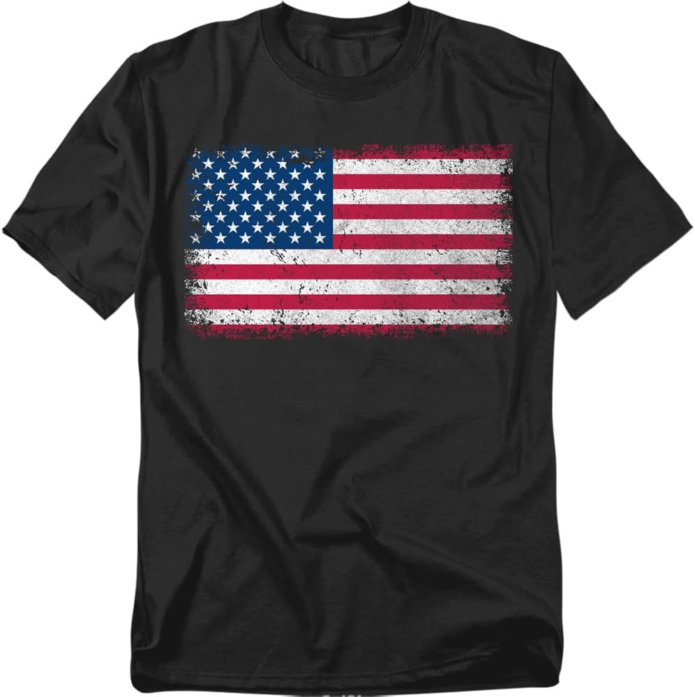 Popfunk American Flag Distress T Shirt – Patriotic USA Pride Tee, Unisex Adult Shirt for Men or Women