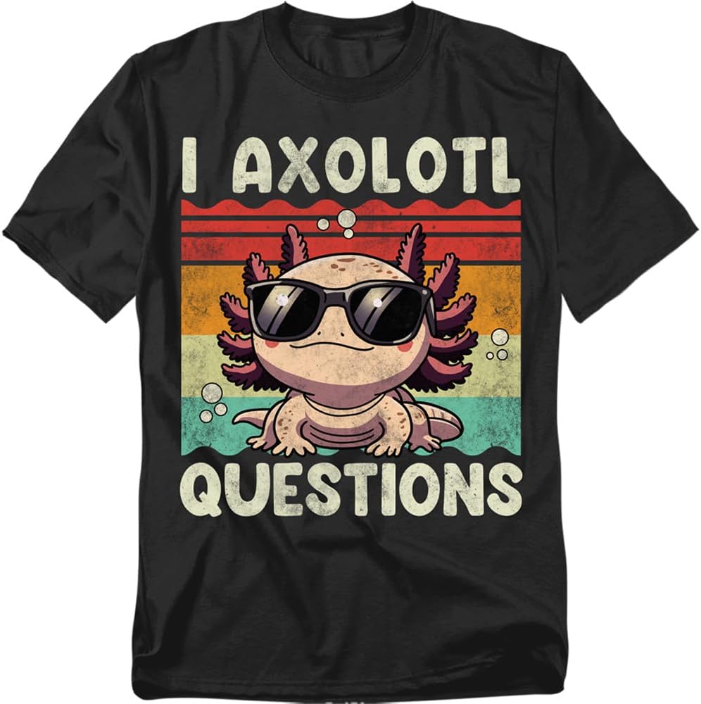 Popfunk I Axolotl Questions T Shirt – Cute Animal Pun Humor Tee for Men or Women, Unisex Adult