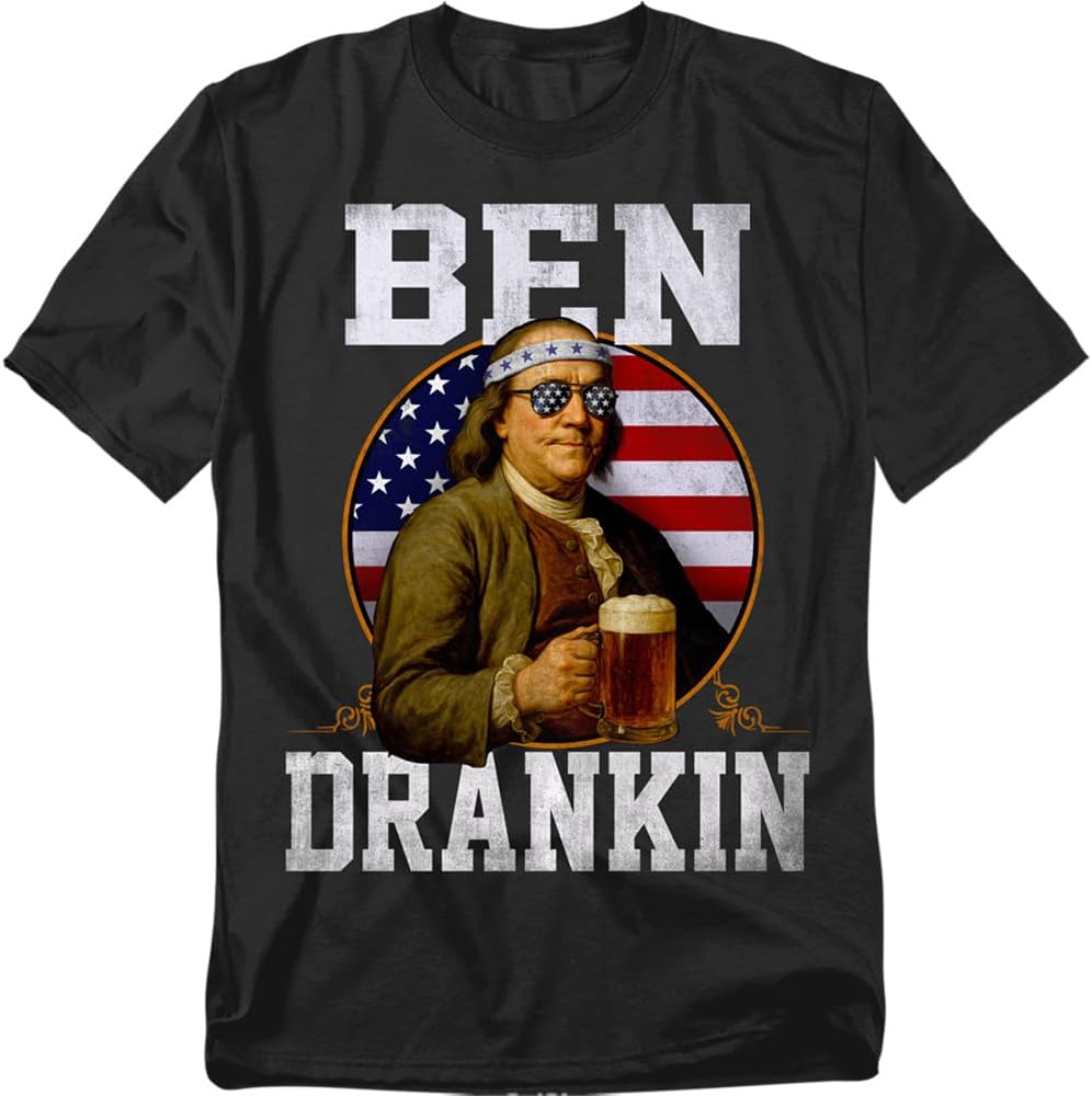 Popfunk Ben Franklin Drankin Funny Patriotic Drinking Humor T-Shirt, Unisex
