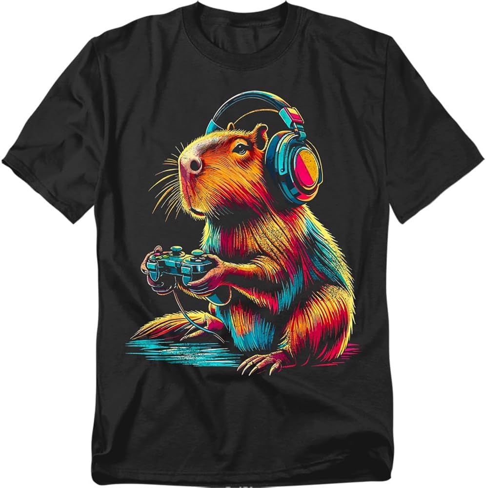 Popfunk Happy Capybara Gaming T-Shirt – Funny Gamer Animal Tee, Unisex