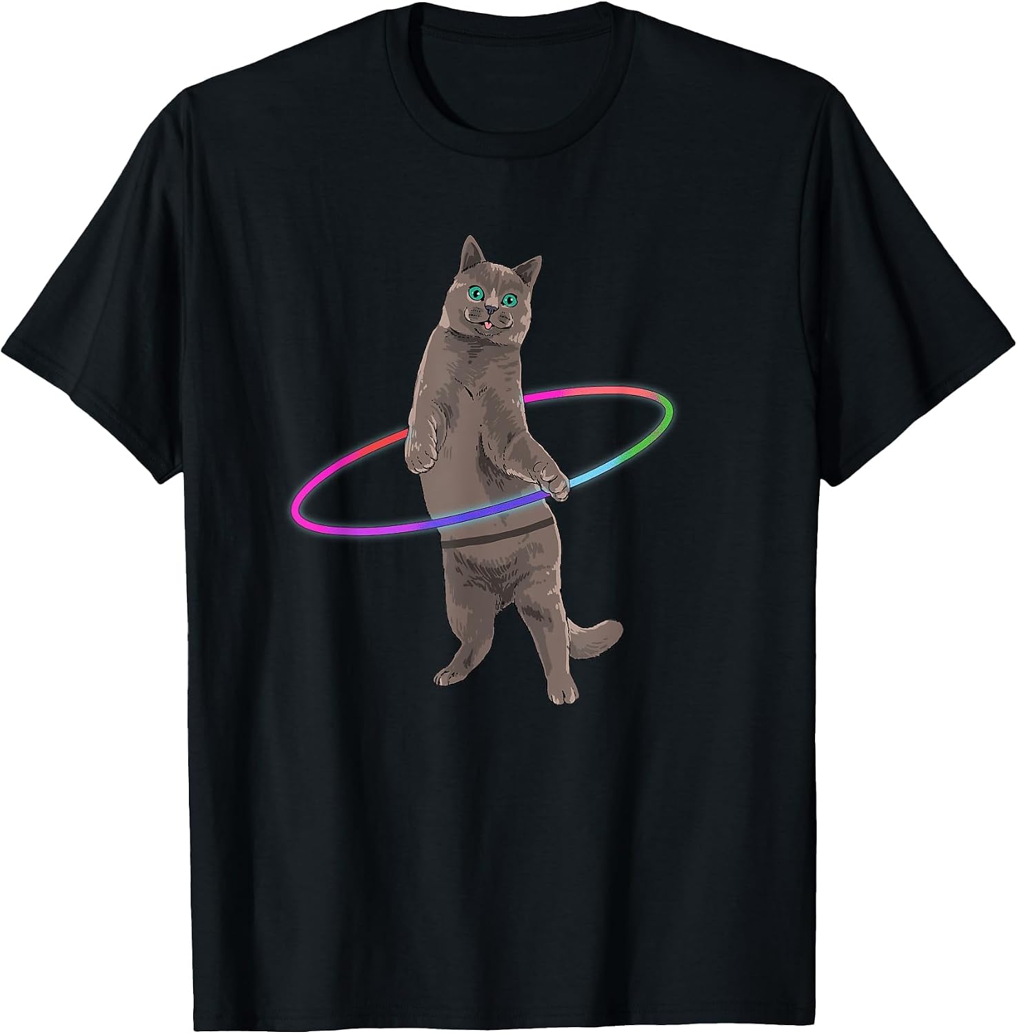 Weird Cat Shirt Kitten Dancing Hula Hoop Dance Cat Lover T-Shirt, Men, Black, Small