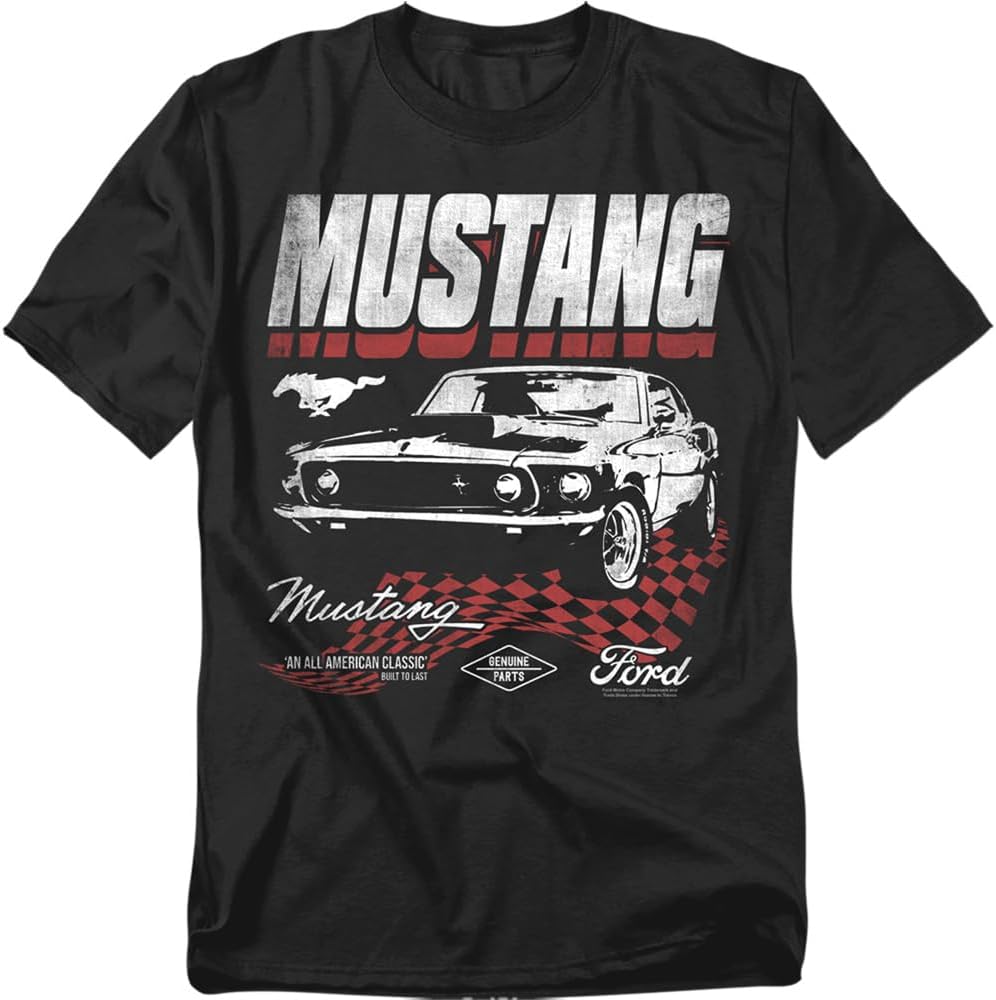 Popfunk Ford Mustang Checkered Race Unisex Adult T Shirt