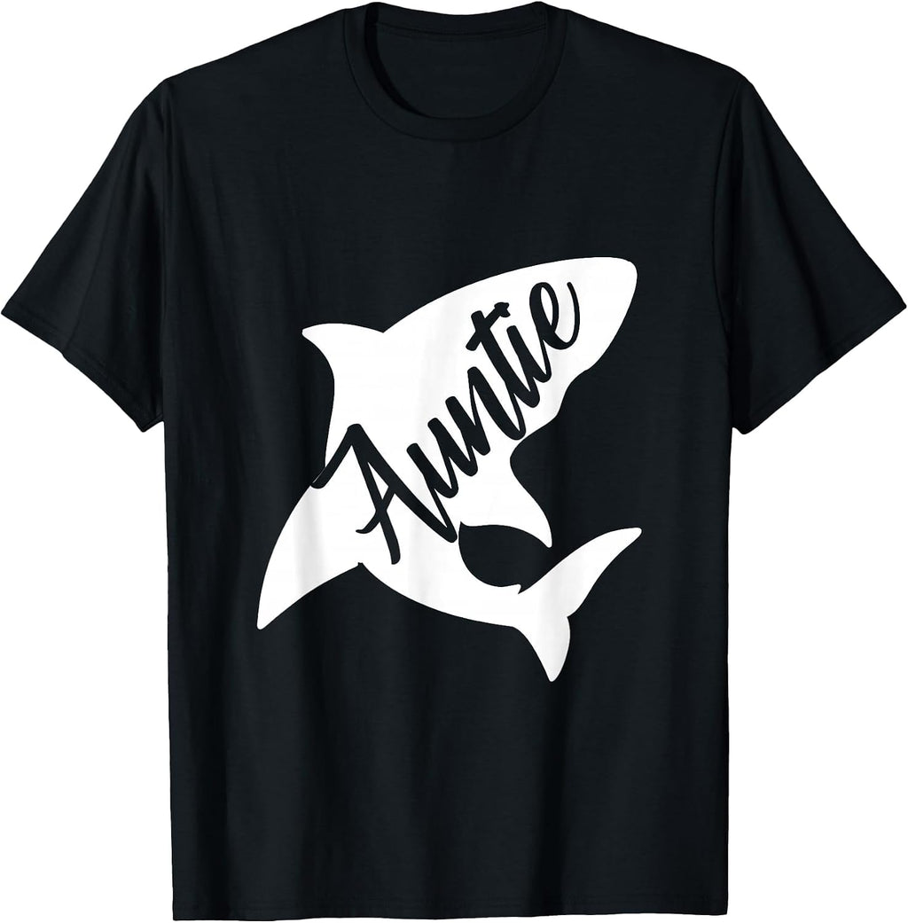 Auntie Shark T-shirt Matching Family Shirts Shark T-Shirt, Men, Black, Small