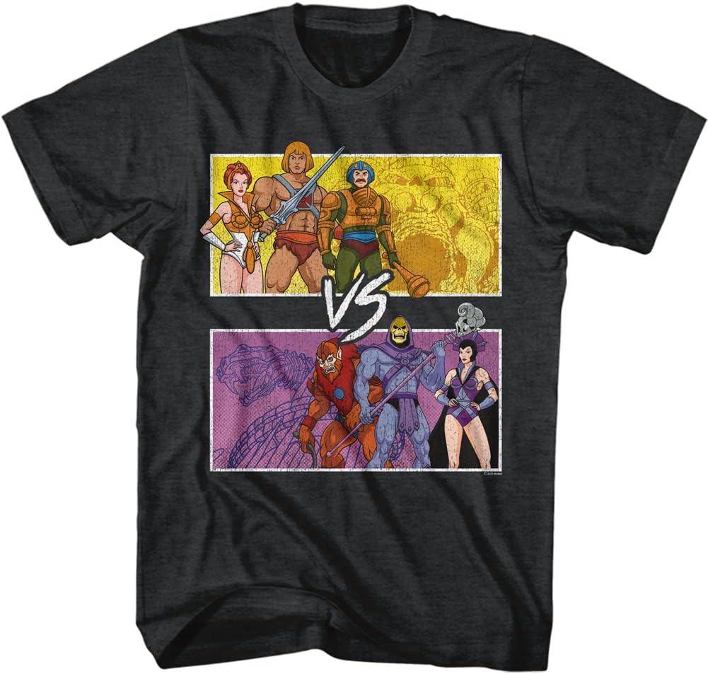 American Classics Masters of the Universe Heroes vs Villains T Shirt Black | Officially Licensed Masters of the Universe Tee, He-Man vs Skeletor Graphic, Designed and Printed in the USA, Unisex Black