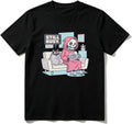 Cotton T-Shirt Skeleton Playing Game with Cat Casual Soft Crewneck Top