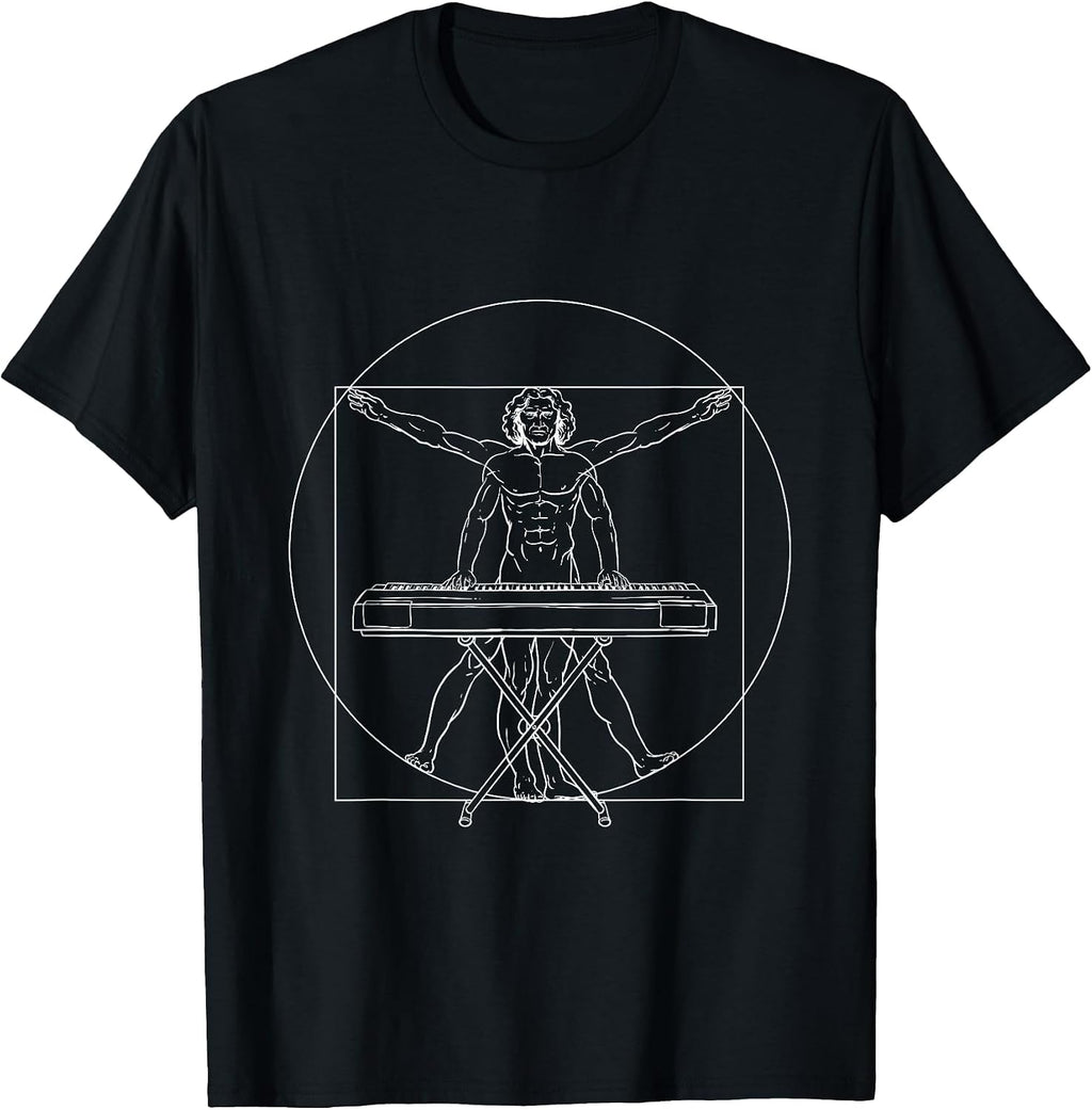 Vitruvian Man Piano Keyboard Players Piano Teacher Pianist T-Shirt, Men, Black, Small
