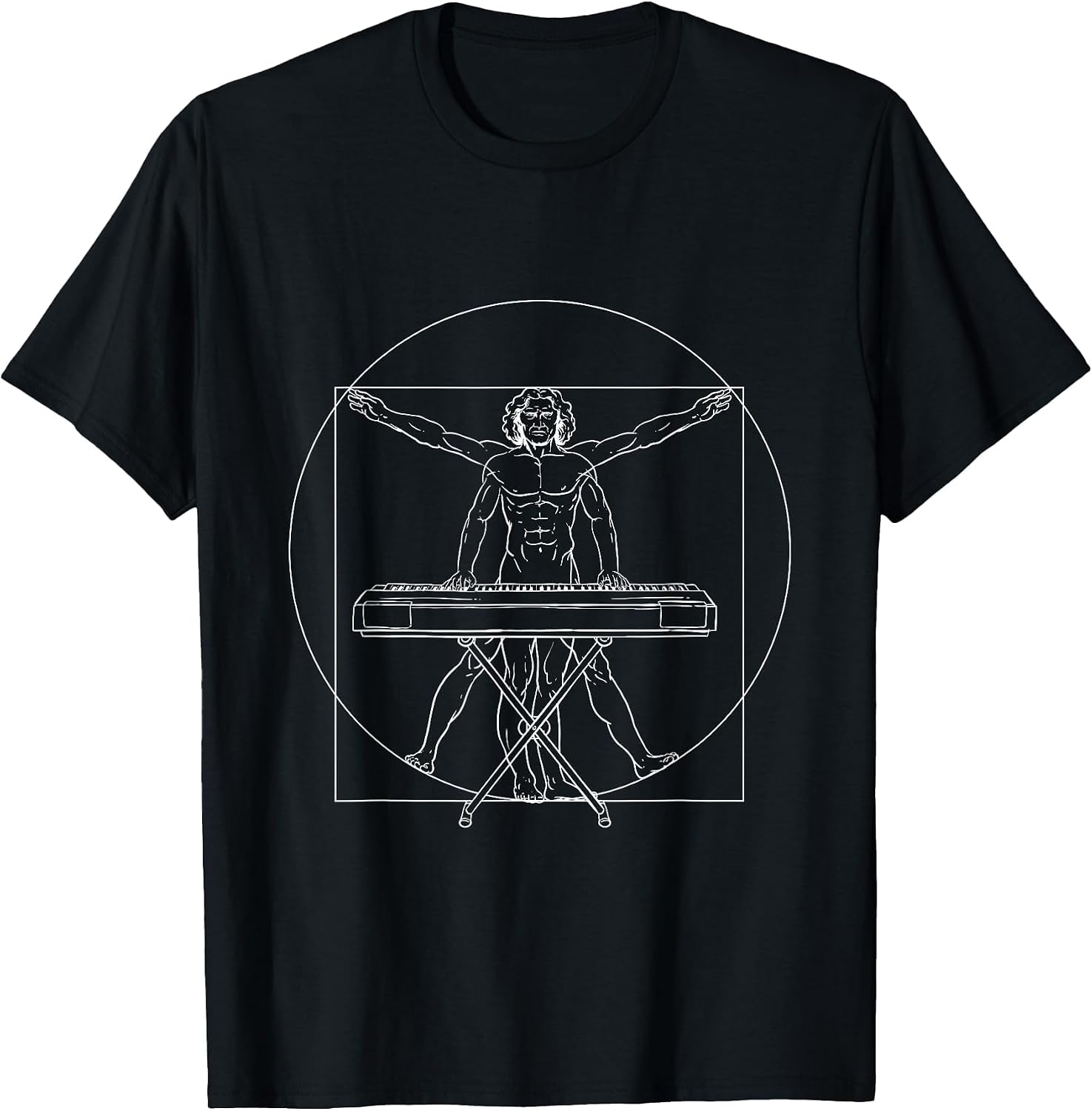 Vitruvian Man Piano Keyboard Players Piano Teacher Pianist T-Shirt, Men, Black, Small