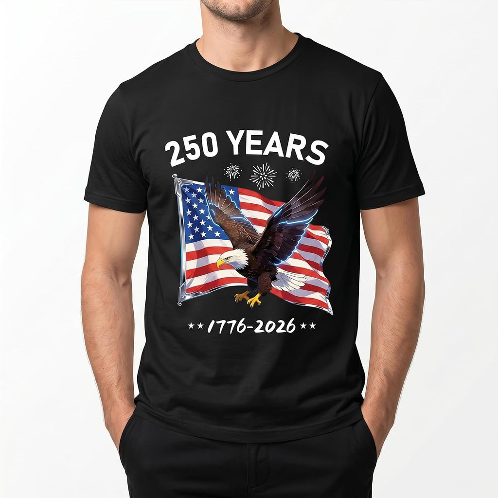 100% Cotton Shirt for Men & Women Patriotic Shirts | Daily Casual & Collectible Top - Eagle & Flag Design | 250th Anniversary USA Memorial Collector's Edition, Black