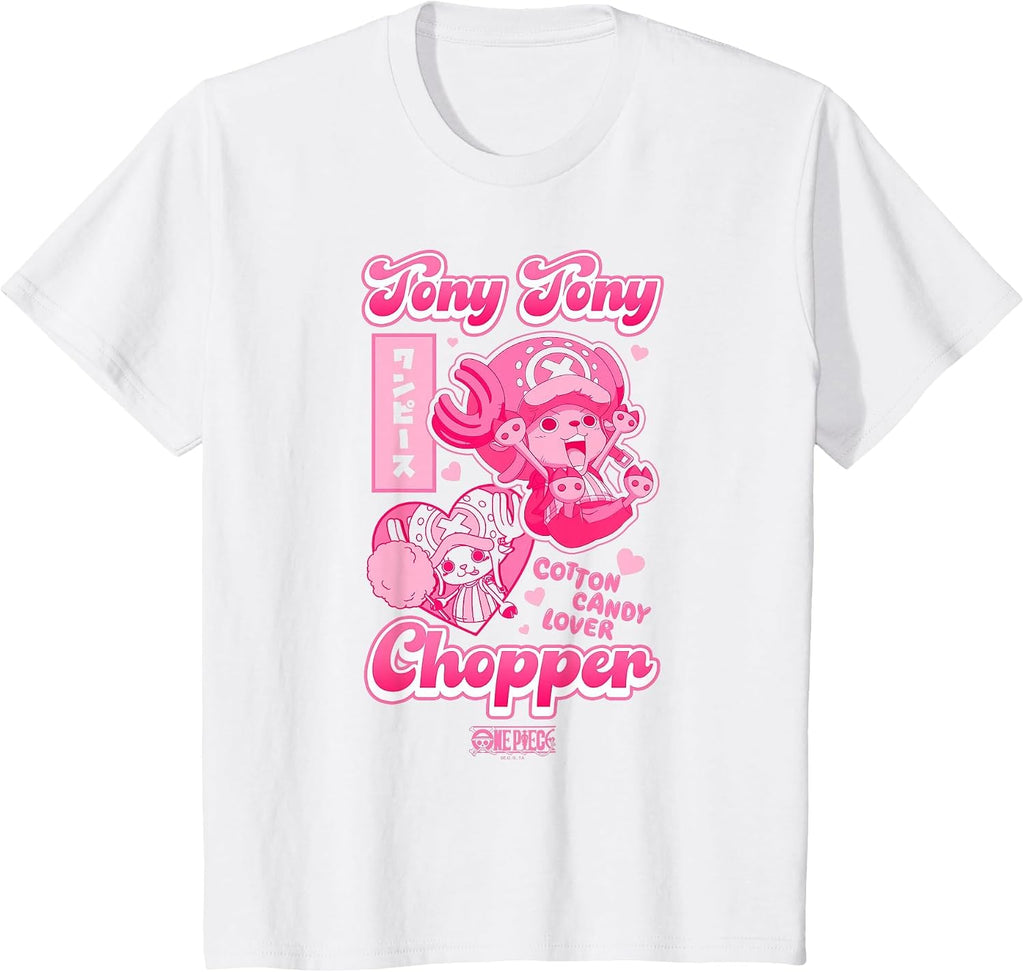 Kids One Piece Anime Tony Tony Chopper Bright Pink Hearts T-Shirt