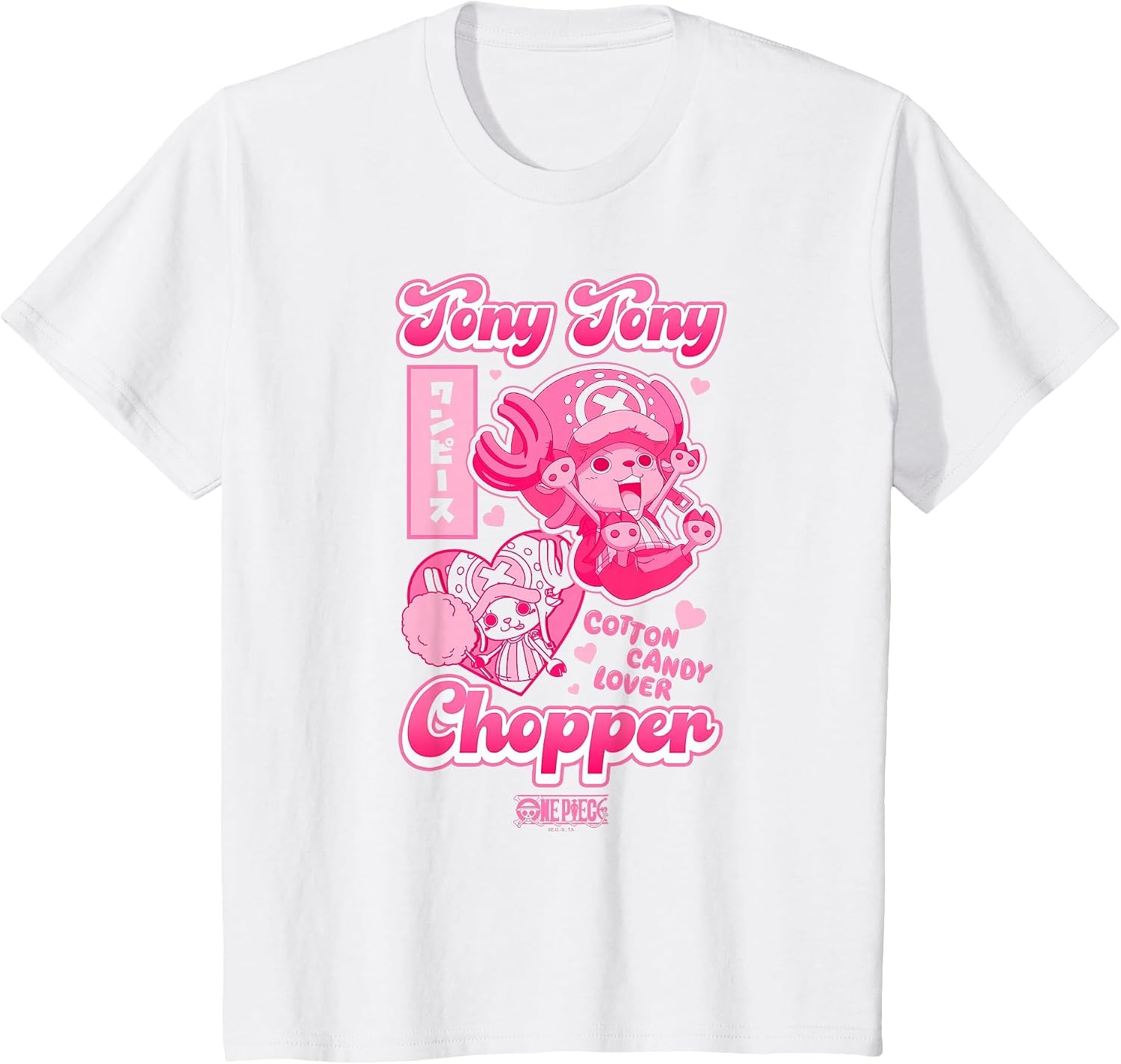 Kids One Piece Anime Tony Tony Chopper Bright Pink Hearts T-Shirt