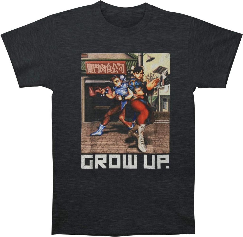 Street Fighter Men's Grow Up Slim Fit T-Shirt Large Heather