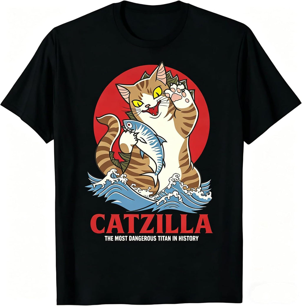 Catzilla Cat Japanese Art Funny Gifts for Men Women T-Shirt