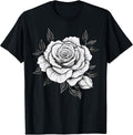Minimalistic Rose Flower on Black and White Rose T-Shirt