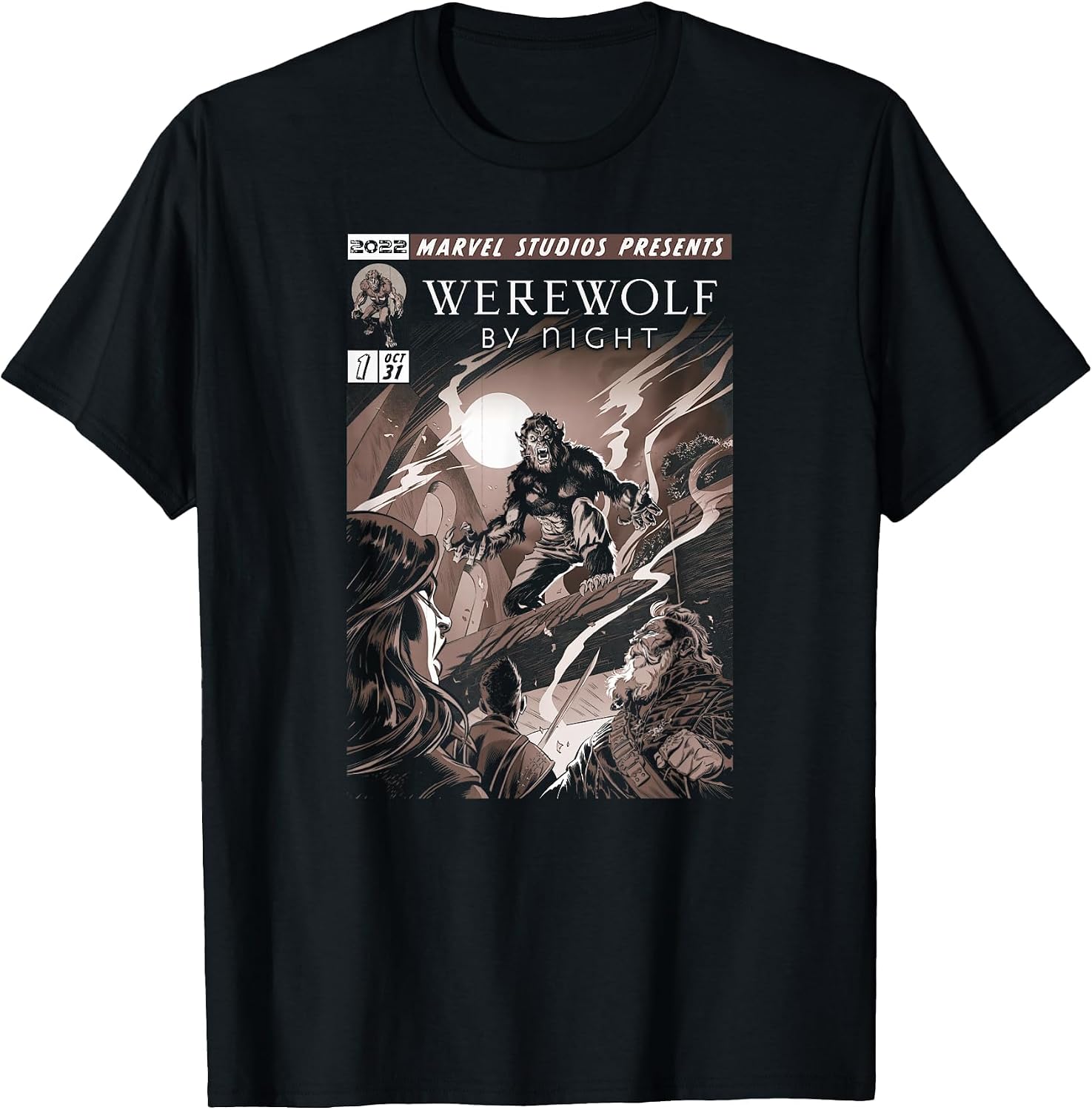 Marvel Werewolf by Night Jack Colorless Comic Cover T-Shirt