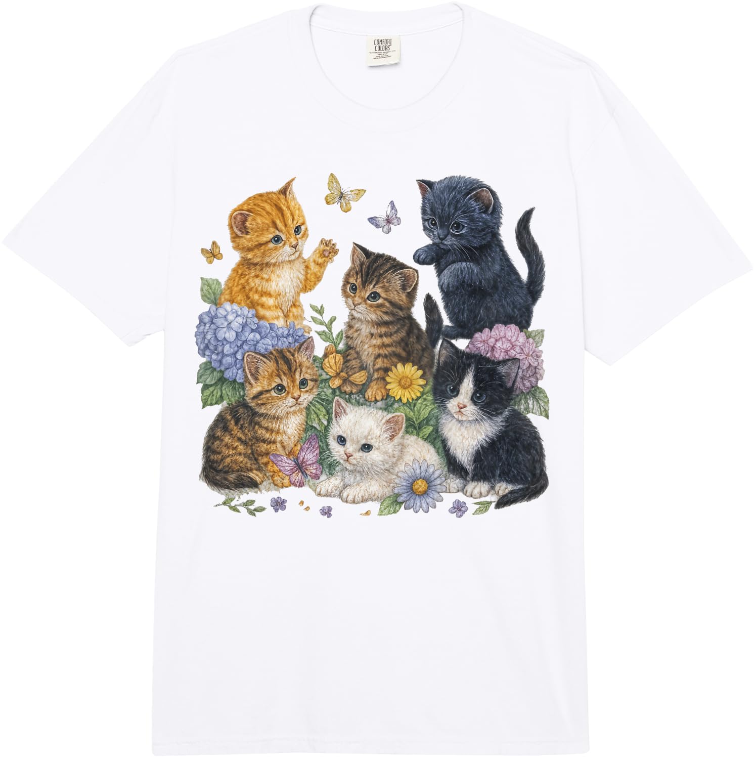 Cat Flower Floral Cute Kitten Vintage Flowers Art Cat Lover Comfort Colors Adult Heavyweight T-Shirt