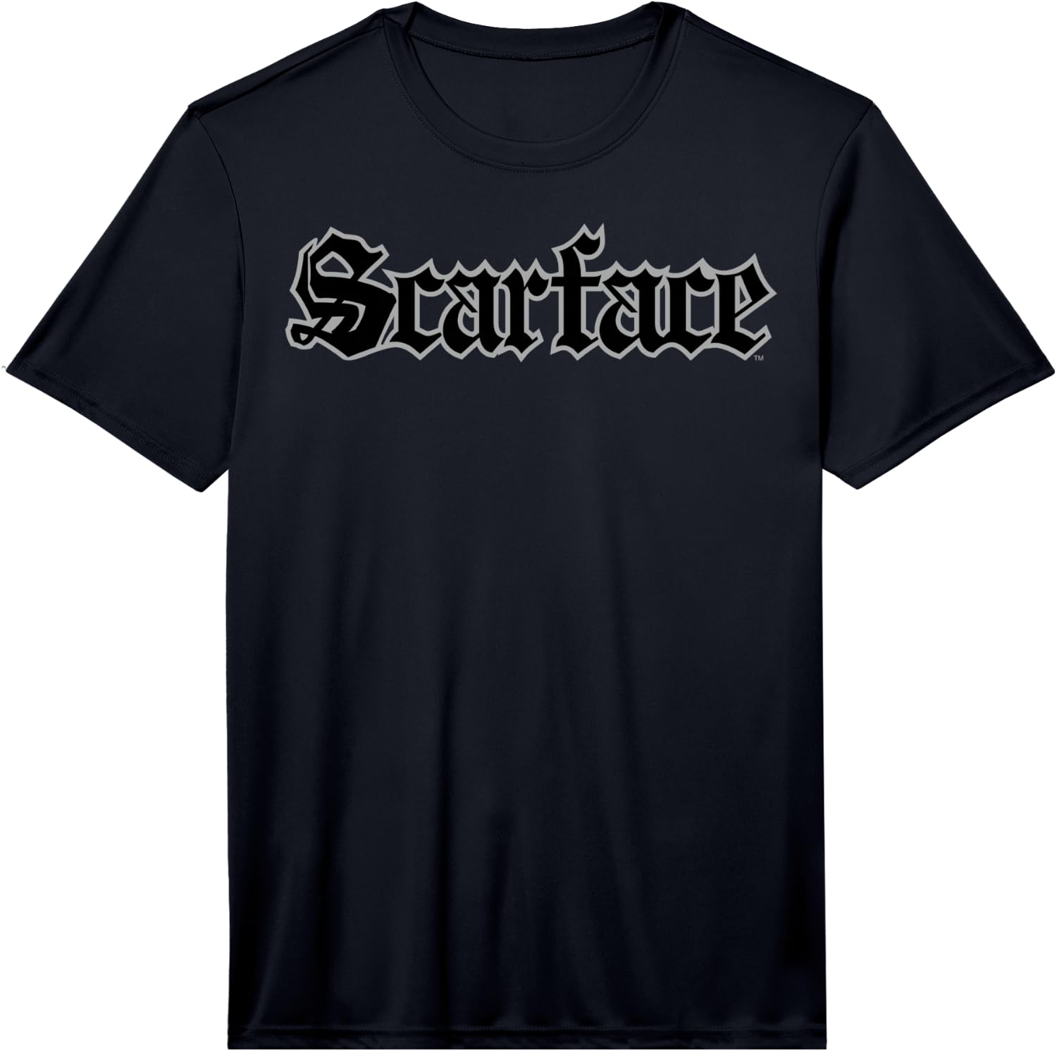 Mens Scarface Old English Silver Outlined Text Graphic T-Shirt Performance T-Shirt