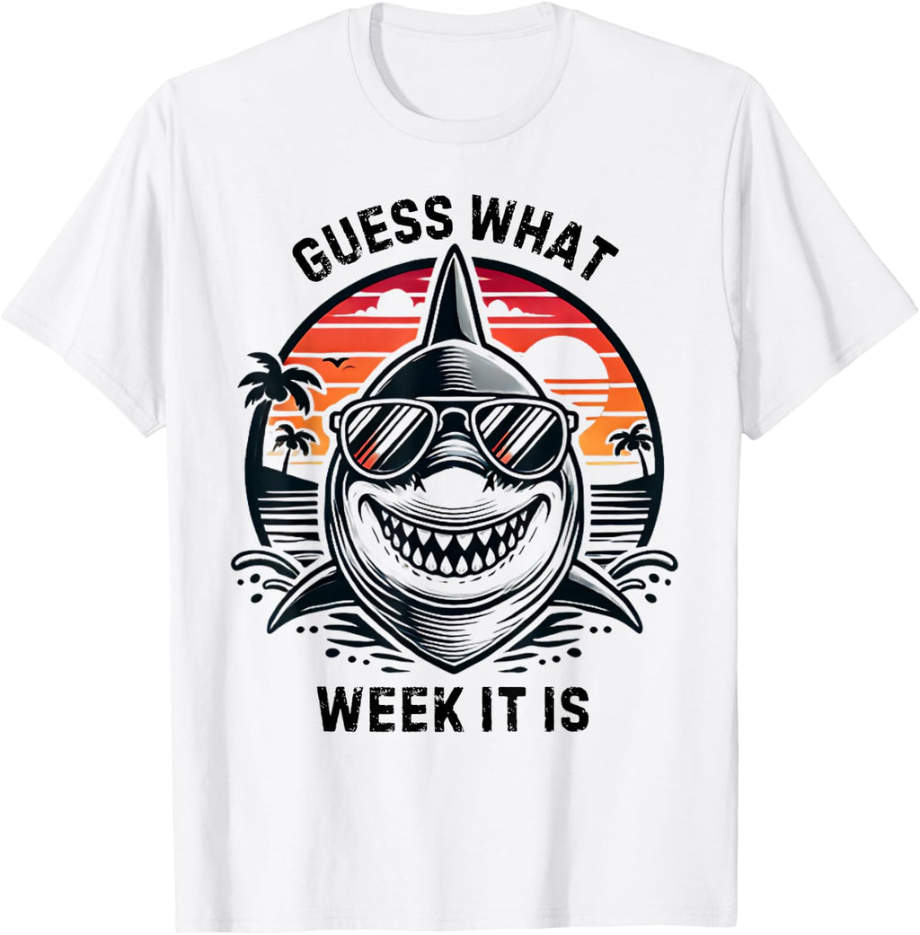 Vintage Shark 2025 Week Guess What Week It is Shark Lover T-Shirt