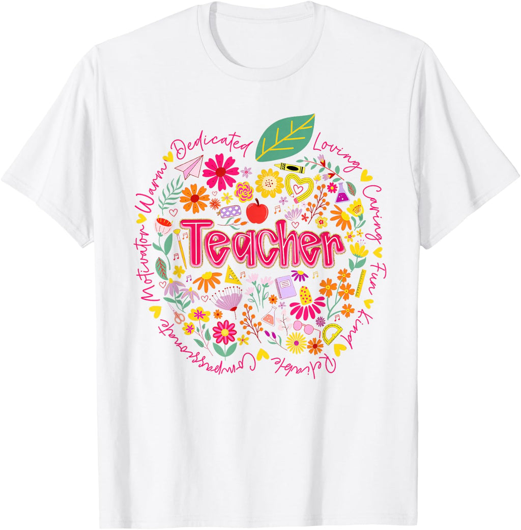 Apple Flower Teacher First Day of School Back to School T-Shirt