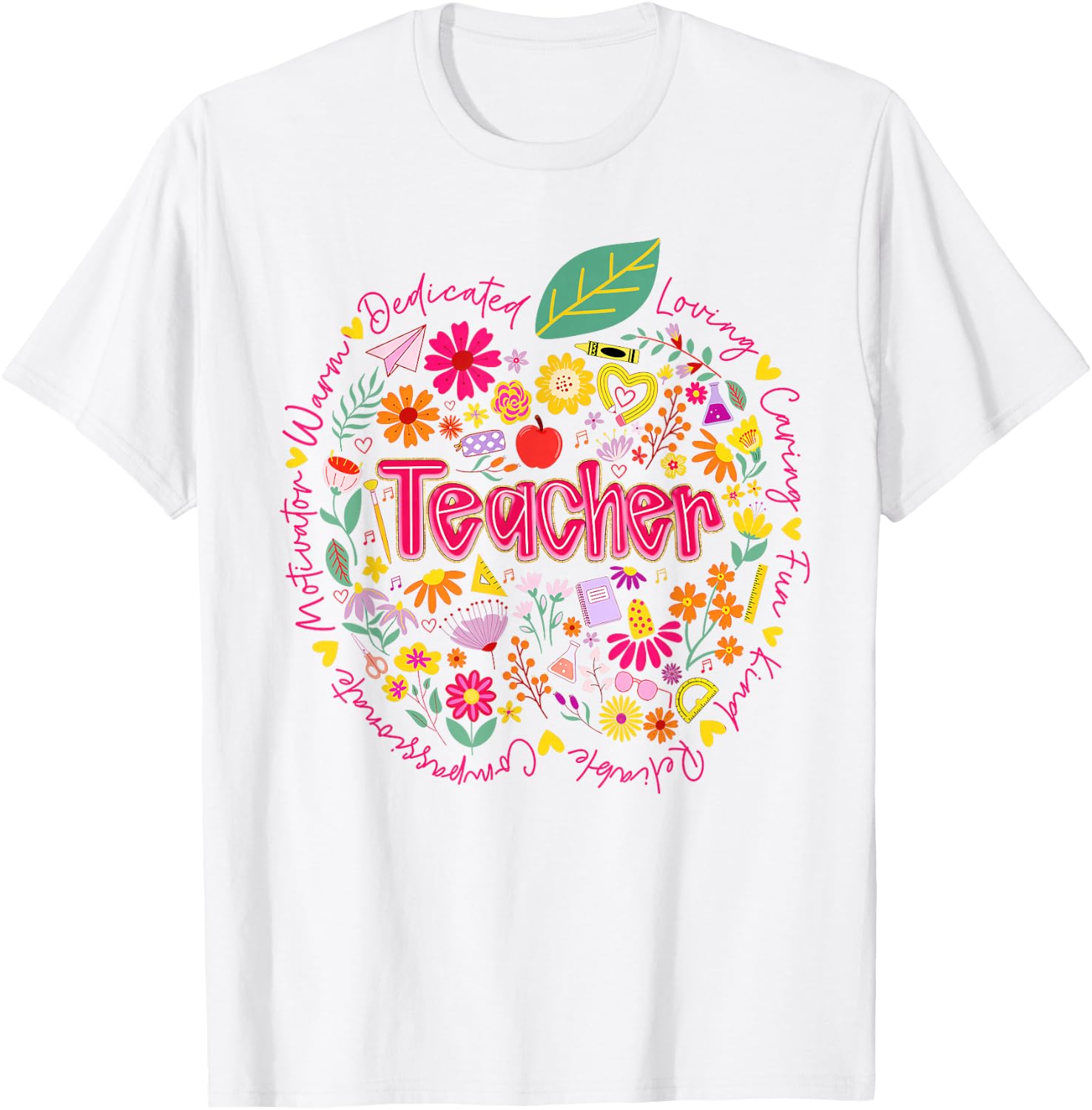 Apple Flower Teacher First Day of School Back to School T-Shirt