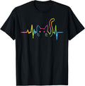 Heartbeat Cat for Women Silhouette Cute Cat Tie Dye Lover T-Shirt