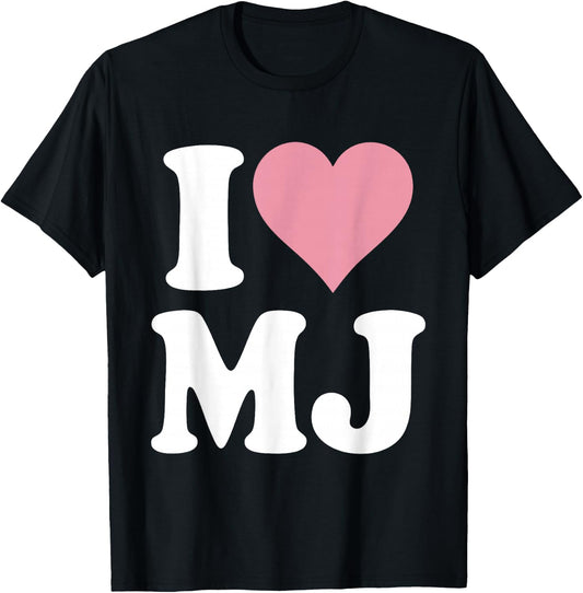 I Love MJ Fan Merch Pink Heart Initials Design M.J. T-Shirt