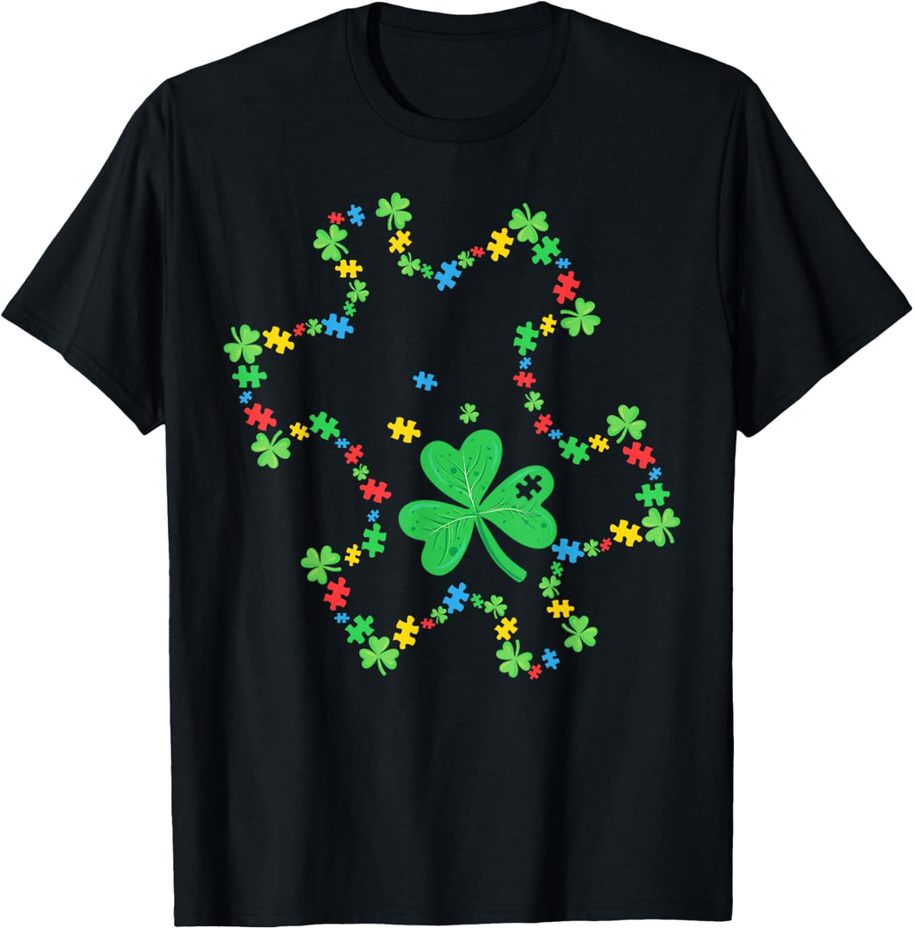 St. Patrick's Day Autism Awareness Puzzle Piece Shamrock T-Shirt