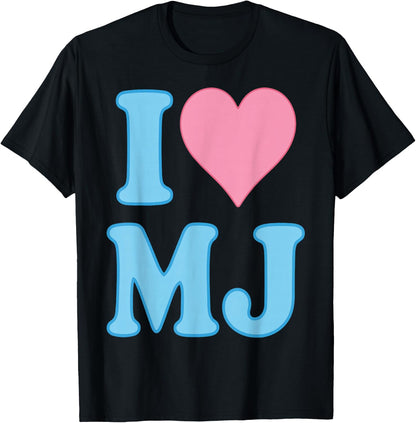 I Love MJ Fan Merch Pink Heart Initials Design M.J. T-Shirt