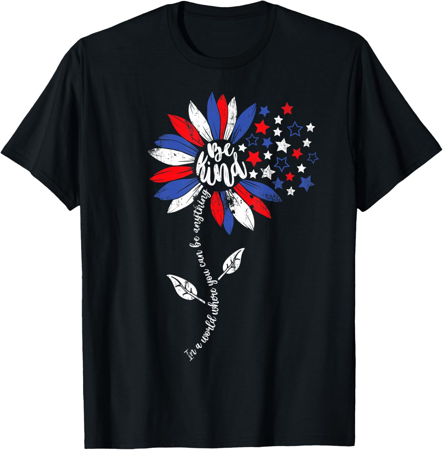 4th of July Be Kind Sunflower USA American Flag Kindness T-Shirt