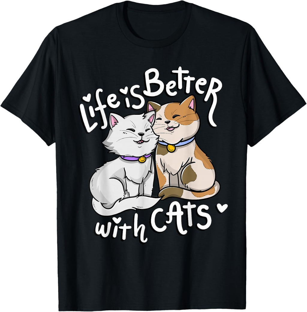 Valentine's Cat Lover Life is Better with Cats Mother's Day T-Shirt Small