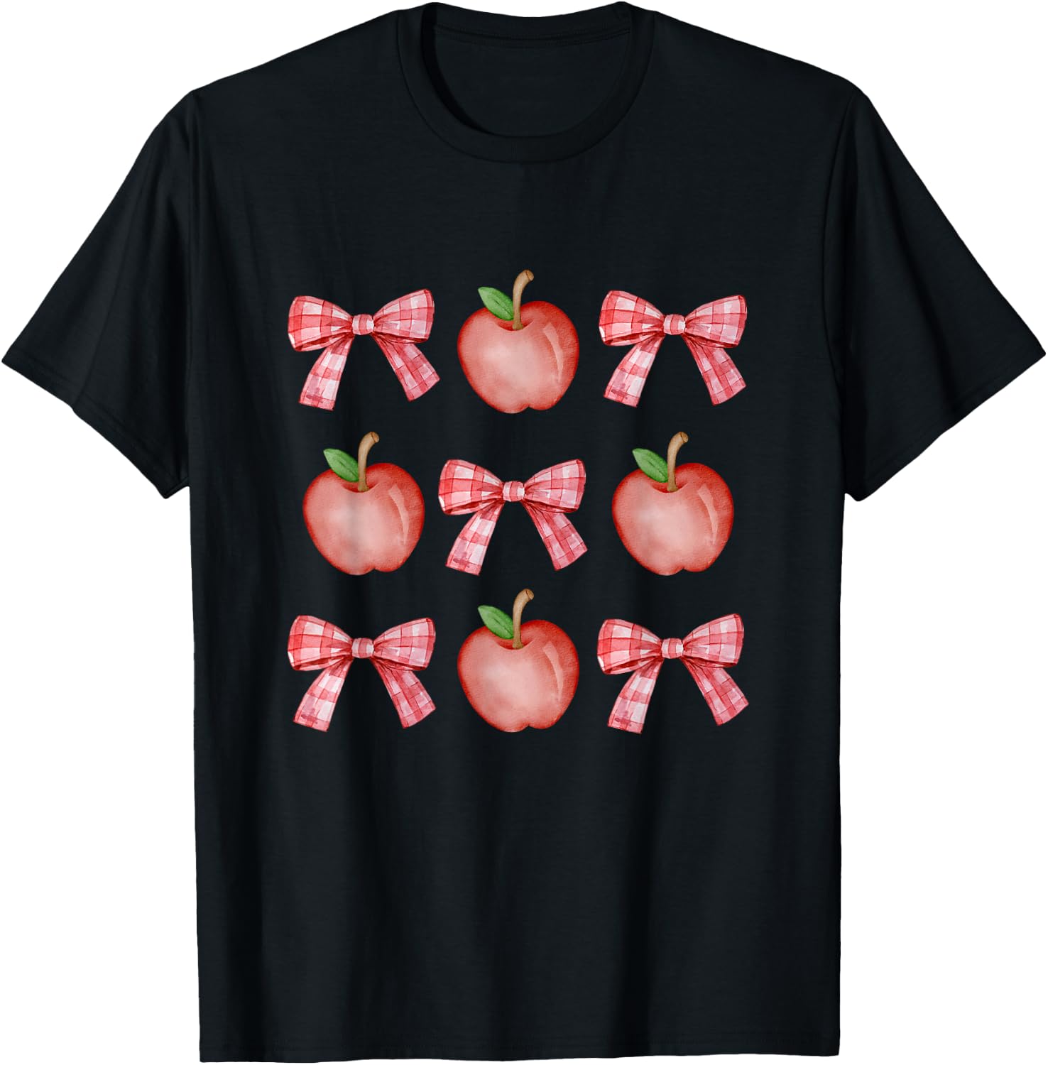 Apples and Checkered Bows Design Clean Girl Cute T-Shirt