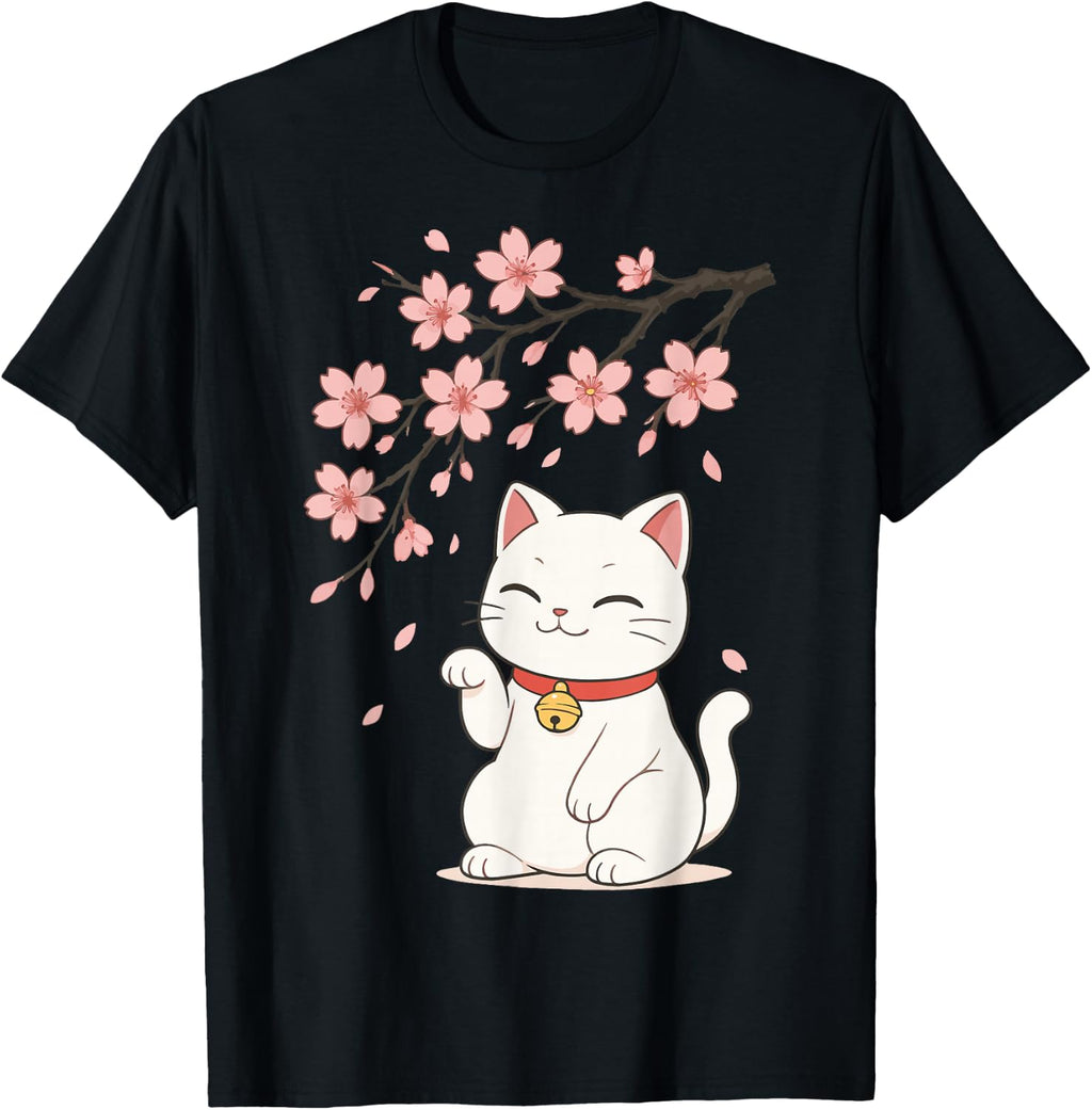 Cat Cherry Blossom Japan Anime T-Shirt