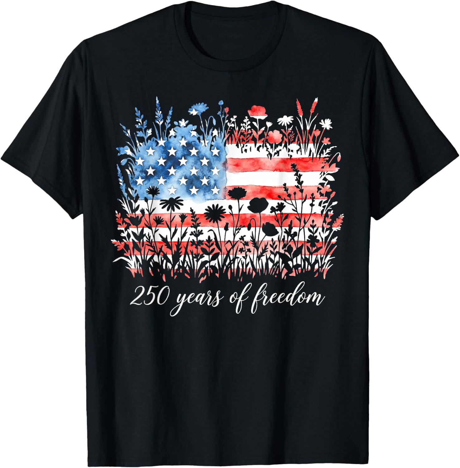 4th of July Wildflower Flag Women USA 250 Years Floral T-Shirt
