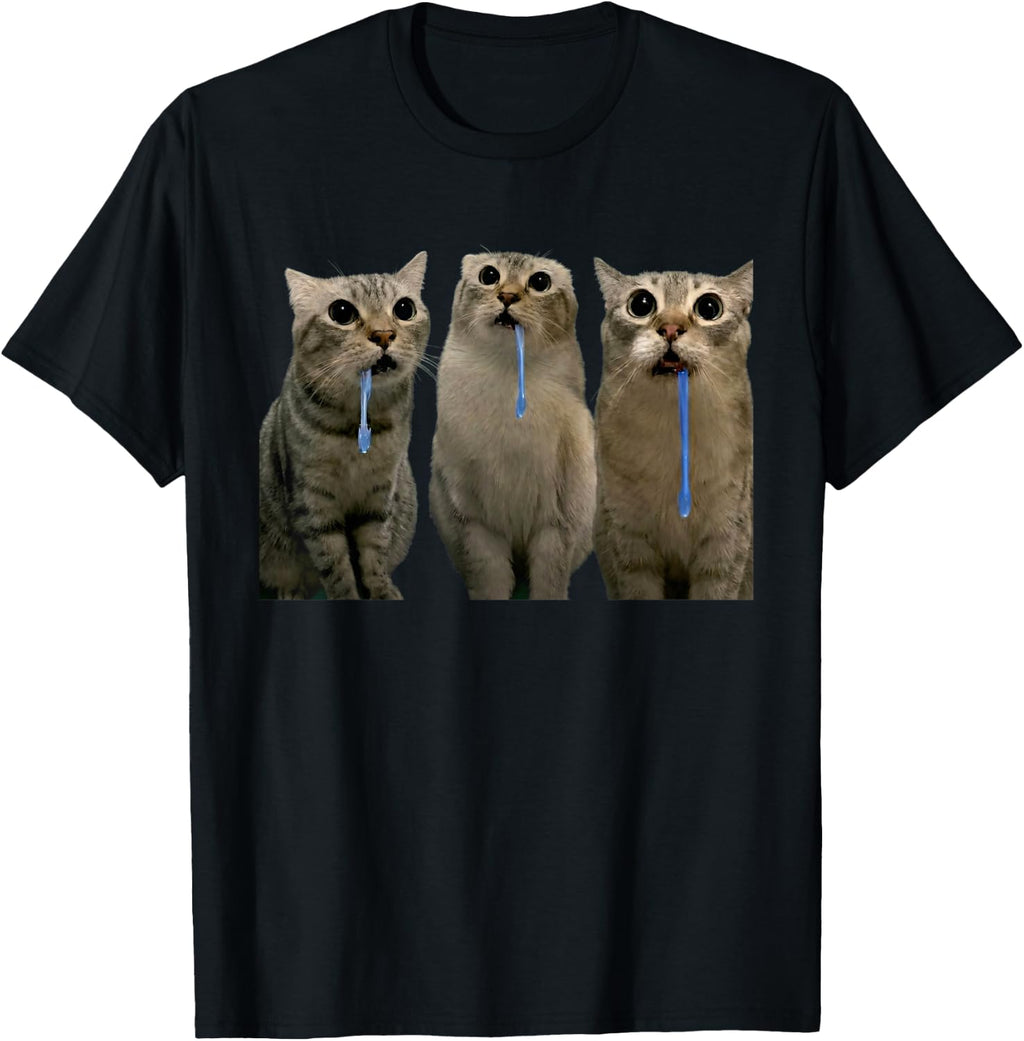 Cats Yelling at a Drooling Cat Double Funny Meme T-Shirt