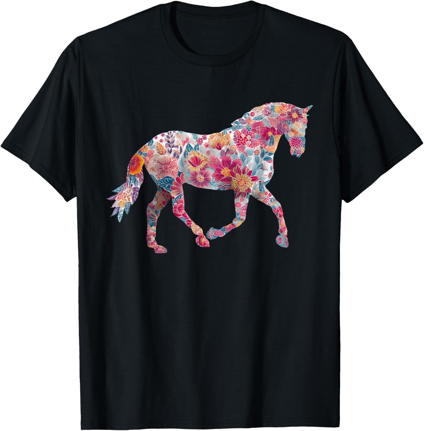 Horse Flower Equestrian Riding Floral Pattern Graphic T-Shirt