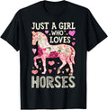 Horse Just A Girl Who Loves Horseback Riding Farm Flower T-Shirt