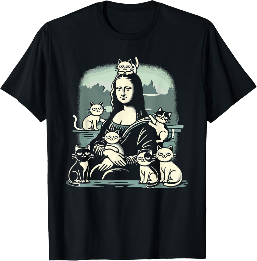 Retro Mona Lisa with Cats Novelty Men Women Kids Funny Cat T-Shirt
