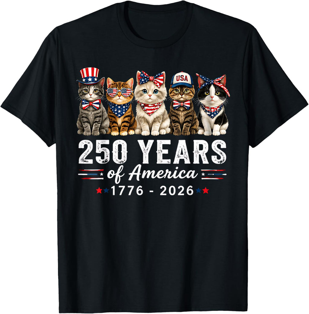 250 Years of America Cats Patriotic Cat Lover T-Shirt
