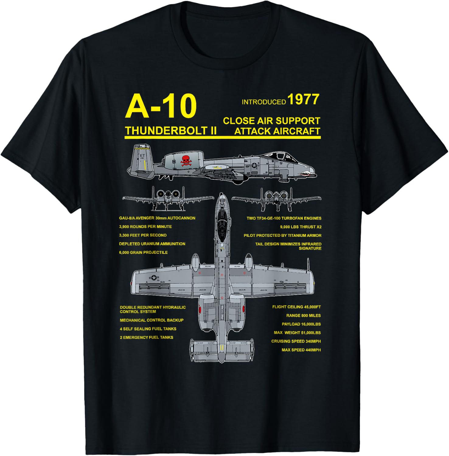 A-10 Thunderbolt II Warthog Military Jet Blueprint T-Shirt